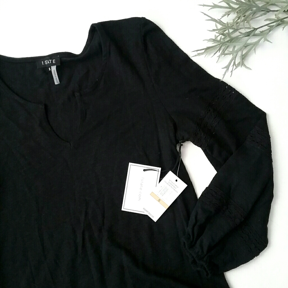 NWT 1.STATE | black 3/4 Sleeve peasant top | S